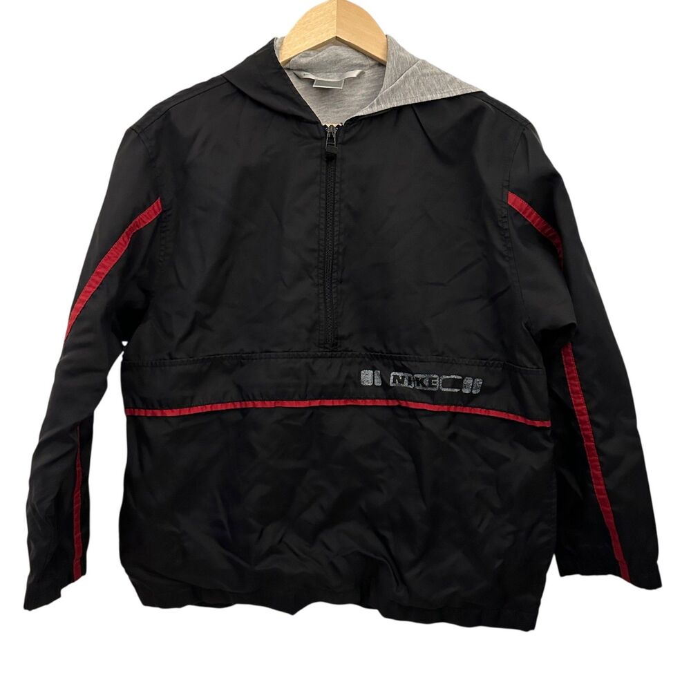 Nike Women's Vintage Red and Black Half-Zip Hooded Windbreaker Jacket 14/16 L